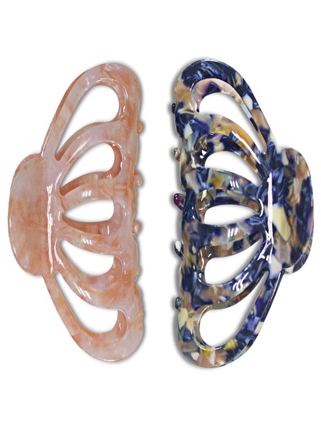 ACCGLORY Fashion Tortoise Hair Clips for Women Resin Medium Hair Claw Clip for Fine Hair Non Slip Grip Hair Jaw Clips 2PCS in Set (Royalblue&Pink) - Image 1